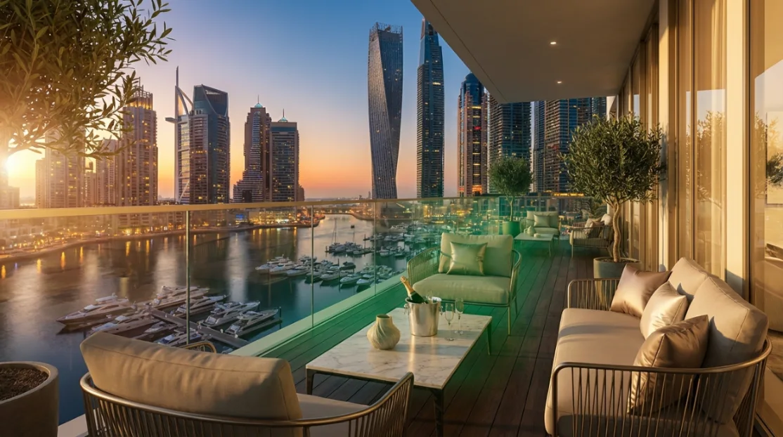 Downtown Dubai skyline with Burj Khalifa at golden hour